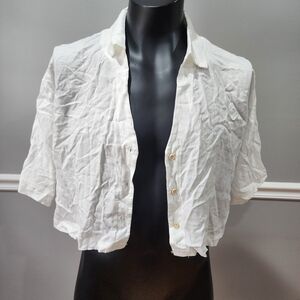 White Button-Up Cropped Shirt